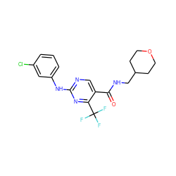 O=C(NCC1CCOCC1)c1cnc(Nc2cccc(Cl)c2)nc1C(F)(F)F ZINC000028645342