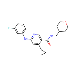 O=C(NCC1CCOCC1)c1cnc(Nc2cccc(F)c2)cc1C1CC1 ZINC000040934468