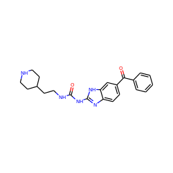 O=C(NCCC1CCNCC1)Nc1nc2ccc(C(=O)c3ccccc3)cc2[nH]1 ZINC000084689527