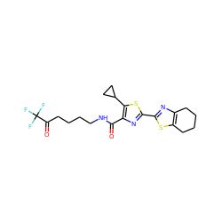 O=C(NCCCCC(=O)C(F)(F)F)c1nc(-c2nc3c(s2)CCCC3)sc1C1CC1 ZINC000653706821