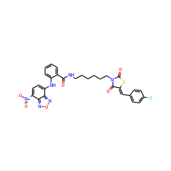 O=C(NCCCCCCN1C(=O)S/C(=C\c2ccc(F)cc2)C1=O)c1ccccc1Nc1ccc([N+](=O)[O-])c2nonc12 ZINC000140204698