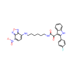 O=C(NCCCCCCNc1ccc([N+](=O)[O-])c2nonc12)C(=O)c1c(-c2ccc(F)cc2)[nH]c2ccccc12 ZINC000014977742