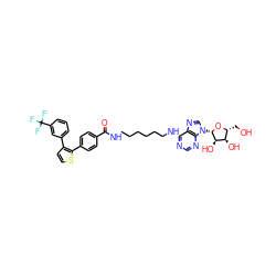 O=C(NCCCCCCNc1ncnc2c1ncn2[C@@H]1O[C@H](CO)[C@@H](O)[C@H]1O)c1ccc(-c2sccc2-c2cccc(C(F)(F)F)c2)cc1 ZINC001772626919