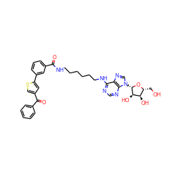 O=C(NCCCCCCNc1ncnc2c1ncn2[C@@H]1O[C@H](CO)[C@@H](O)[C@H]1O)c1cccc(-c2cc(C(=O)c3ccccc3)cs2)c1 ZINC001772651155