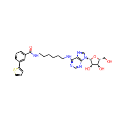 O=C(NCCCCCCNc1ncnc2c1ncn2[C@@H]1O[C@H](CO)[C@@H](O)[C@H]1O)c1cccc(-c2cccs2)c1 ZINC001772655414