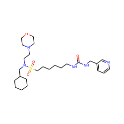 O=C(NCCCCCCS(=O)(=O)N(CCN1CCOCC1)CC1CCCCC1)NCc1cccnc1 ZINC000103247728