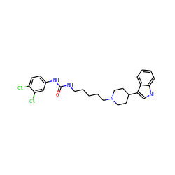 O=C(NCCCCCN1CCC(c2c[nH]c3ccccc23)CC1)Nc1ccc(Cl)c(Cl)c1 ZINC000029480353