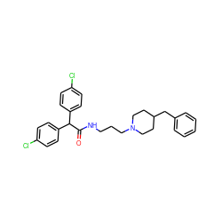 O=C(NCCCN1CCC(Cc2ccccc2)CC1)C(c1ccc(Cl)cc1)c1ccc(Cl)cc1 ZINC000473124174