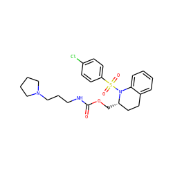 O=C(NCCCN1CCCC1)OC[C@H]1CCc2ccccc2N1S(=O)(=O)c1ccc(Cl)cc1 ZINC000028880083