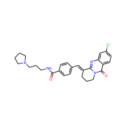 O=C(NCCCN1CCCC1)c1ccc(/C=C2\CCCn3c2nc2cc(Cl)ccc2c3=O)cc1 ZINC000084604951