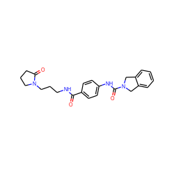 O=C(NCCCN1CCCC1=O)c1ccc(NC(=O)N2Cc3ccccc3C2)cc1 ZINC000167881456