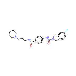 O=C(NCCCN1CCCCC1)c1ccc(NC(=O)N2Cc3ccc(F)cc3C2)cc1 ZINC000167074579