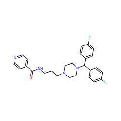 O=C(NCCCN1CCN(C(c2ccc(F)cc2)c2ccc(F)cc2)CC1)c1ccncc1 ZINC000653697072