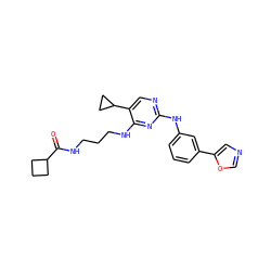 O=C(NCCCNc1nc(Nc2cccc(-c3cnco3)c2)ncc1C1CC1)C1CCC1 ZINC000095561924