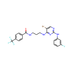 O=C(NCCCNc1nc(Nc2cccc(F)c2)ncc1Br)c1ccc(C(F)(F)F)cc1 ZINC000095564084