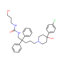 O=C(NCCCO)NCC(CCCN1CCC(O)(c2ccc(Cl)cc2)CC1)(c1ccccc1)c1ccccc1 ZINC000027214667