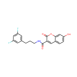 O=C(NCCCc1cc(F)cc(F)c1)c1cc2ccc(O)cc2oc1=O ZINC001772618011