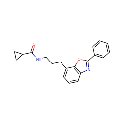 O=C(NCCCc1cccc2nc(-c3ccccc3)oc12)C1CC1 ZINC000027207996