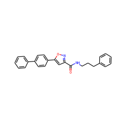 O=C(NCCCc1ccccc1)c1cc(-c2ccc(-c3ccccc3)cc2)on1 ZINC000072171065