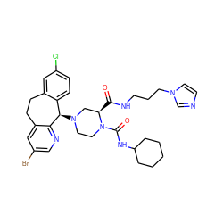 O=C(NCCCn1ccnc1)[C@@H]1CN([C@@H]2c3ccc(Cl)cc3CCc3cc(Br)cnc32)CCN1C(=O)NC1CCCCC1 ZINC000003917290