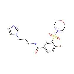 O=C(NCCCn1ccnc1)c1ccc(Br)c(S(=O)(=O)N2CCOCC2)c1 ZINC000003259686