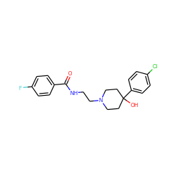 O=C(NCCN1CCC(O)(c2ccc(Cl)cc2)CC1)c1ccc(F)cc1 ZINC000026177647