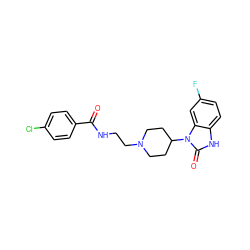 O=C(NCCN1CCC(n2c(=O)[nH]c3ccc(F)cc32)CC1)c1ccc(Cl)cc1 ZINC000040953143