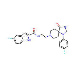 O=C(NCCN1CCC2(CC1)C(=O)NCN2c1ccc(F)cc1)c1cc2cc(F)ccc2[nH]1 ZINC000064426616