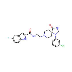 O=C(NCCN1CCC2(CC1)C(=O)NCN2c1cccc(Cl)c1)c1cc2cc(F)ccc2[nH]1 ZINC000064416789