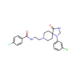 O=C(NCCN1CCC2(CC1)C(=O)NCN2c1cccc(Cl)c1)c1ccc(F)cc1 ZINC000064415730