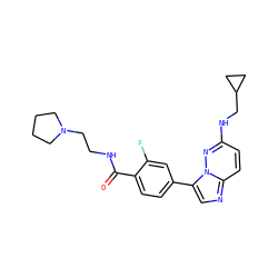 O=C(NCCN1CCCC1)c1ccc(-c2cnc3ccc(NCC4CC4)nn23)cc1F ZINC000072178195