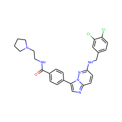 O=C(NCCN1CCCC1)c1ccc(-c2cnc3ccc(NCc4ccc(Cl)c(Cl)c4)nn23)cc1 ZINC000058575584