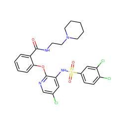 O=C(NCCN1CCCCC1)c1ccccc1Oc1ncc(Cl)cc1NS(=O)(=O)c1ccc(Cl)c(Cl)c1 ZINC000073168307