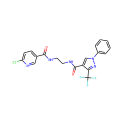 O=C(NCCNC(=O)c1cn(-c2ccccc2)nc1C(F)(F)F)c1ccc(Cl)nc1 ZINC000049066816
