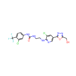 O=C(NCCNc1ncc(-c2nnc(CO)o2)cc1Cl)Nc1ccc(C(F)(F)F)c(Cl)c1 ZINC000205057336