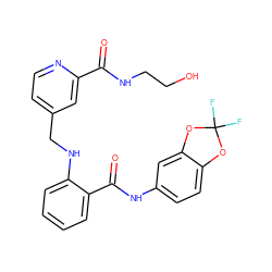 O=C(NCCO)c1cc(CNc2ccccc2C(=O)Nc2ccc3c(c2)OC(F)(F)O3)ccn1 ZINC000028951764