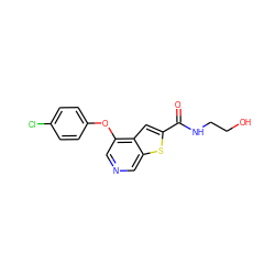 O=C(NCCO)c1cc2c(Oc3ccc(Cl)cc3)cncc2s1 ZINC000013864381