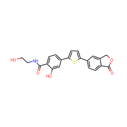 O=C(NCCO)c1ccc(-c2ccc(-c3ccc4c(c3)COC4=O)s2)cc1O ZINC000653692103