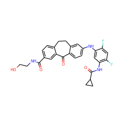 O=C(NCCO)c1ccc2c(c1)C(=O)c1ccc(Nc3cc(NC(=O)C4CC4)c(F)cc3F)cc1CC2 ZINC001772601450