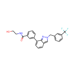 O=C(NCCO)c1cccc(-c2cccc3cn(Cc4cccc(C(F)(F)F)c4)nc23)c1 ZINC000117313342