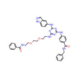 O=C(NCCOCCOCCNc1nc(Nc2ccc(C(=O)NCc3ccccc3)cc2)nc(Nc2ccc3[nH]ncc3c2)n1)c1ccccc1 ZINC000203755091