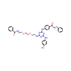 O=C(NCCOCCOCCNc1nc(Nc2ccc(O)cc2)nc(Nc2ccc(C(=O)NCc3ccccc3)cc2)n1)c1ccccc1 ZINC000198470892