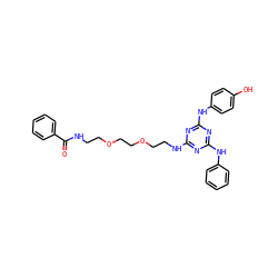 O=C(NCCOCCOCCNc1nc(Nc2ccccc2)nc(Nc2ccc(O)cc2)n1)c1ccccc1 ZINC000198470908