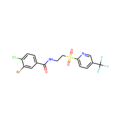 O=C(NCCS(=O)(=O)c1ccc(C(F)(F)F)cn1)c1ccc(Cl)c(Br)c1 ZINC000045394247