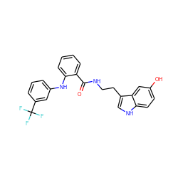 O=C(NCCc1c[nH]c2ccc(O)cc12)c1ccccc1Nc1cccc(C(F)(F)F)c1 ZINC000299822856