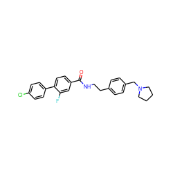 O=C(NCCc1ccc(CN2CCCC2)cc1)c1ccc(-c2ccc(Cl)cc2)c(F)c1 ZINC000203208590