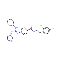 O=C(NCCc1ccc(Cl)cc1Cl)c1ccc(/N=C(\NC2CCCCC2)N[C@@H]2CCNC2)cc1 ZINC000013581487