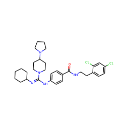 O=C(NCCc1ccc(Cl)cc1Cl)c1ccc(N/C(=N/C2CCCCC2)N2CCC(N3CCCC3)CC2)cc1 ZINC000028458965