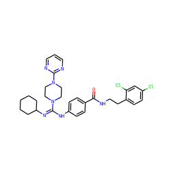 O=C(NCCc1ccc(Cl)cc1Cl)c1ccc(N/C(=N/C2CCCCC2)N2CCN(c3ncccn3)CC2)cc1 ZINC000028347086