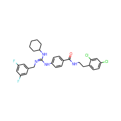 O=C(NCCc1ccc(Cl)cc1Cl)c1ccc(N/C(=N\Cc2cc(F)cc(F)c2)NC2CCCCC2)cc1 ZINC000028392687